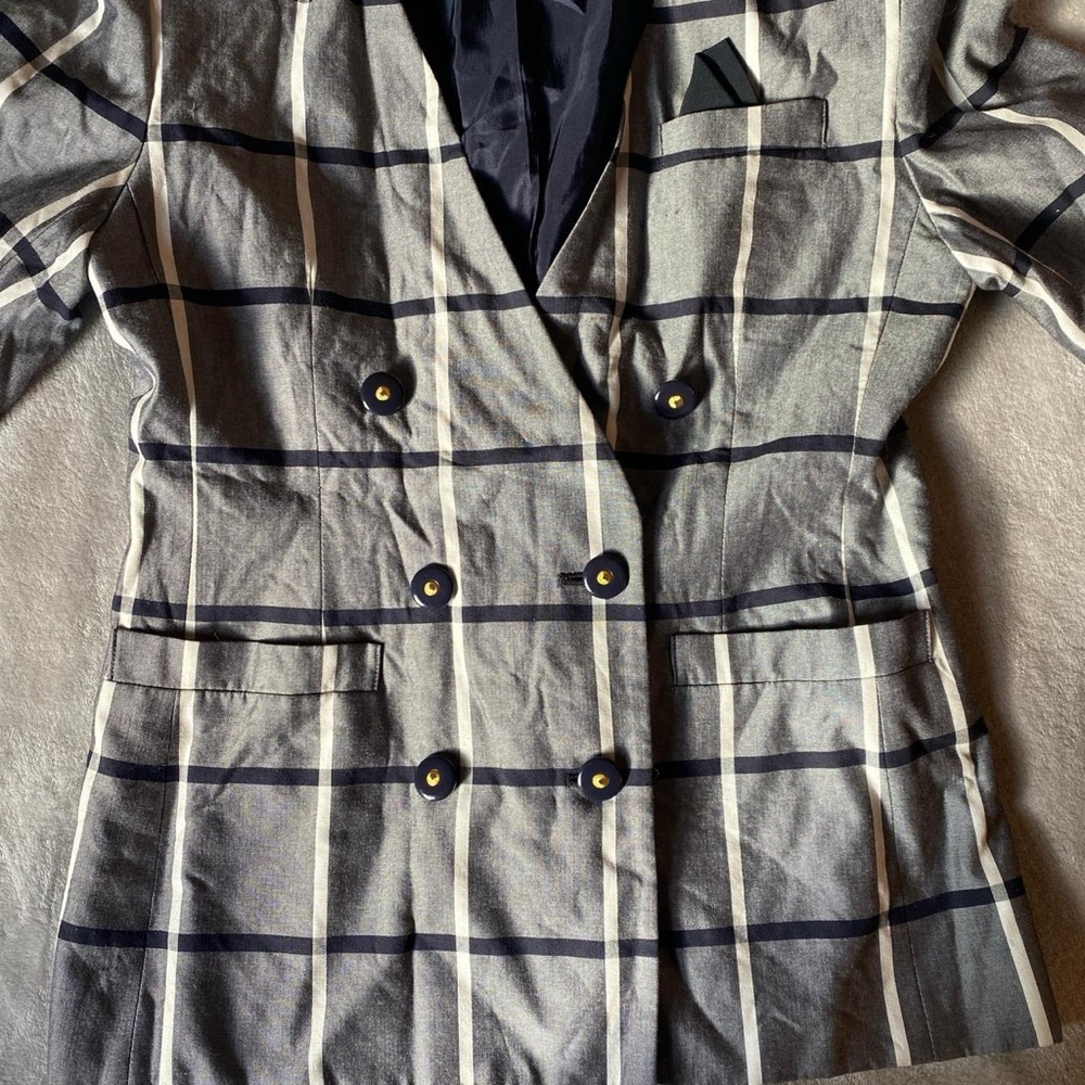 Casual Corner Blue and White Checkered Blazer - Picture 5 of 8